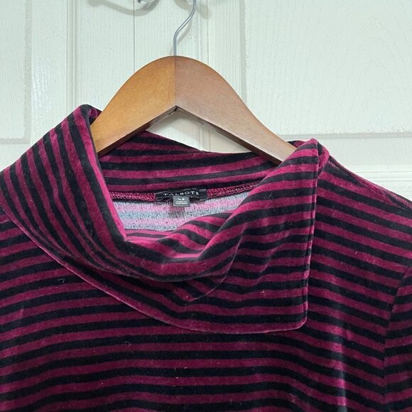 Talbots Women's Burgundy Stripe Velvet Long Sleeve Cowl-Neck Blouse Size XS - Picture 5 of 7